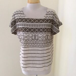 THML large cream with brown embroidered blouse.